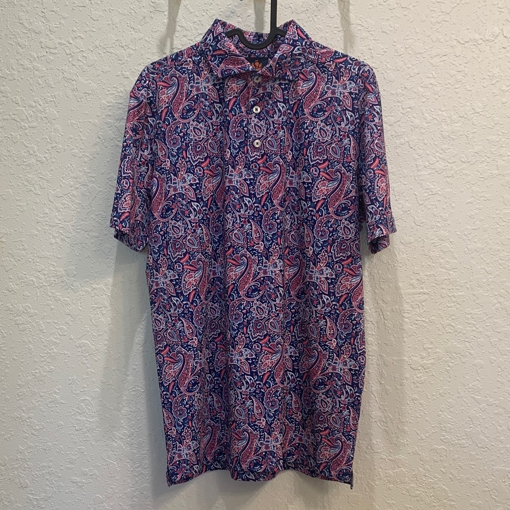Stylish Paisley Button-Down Shirt - Blue and Red